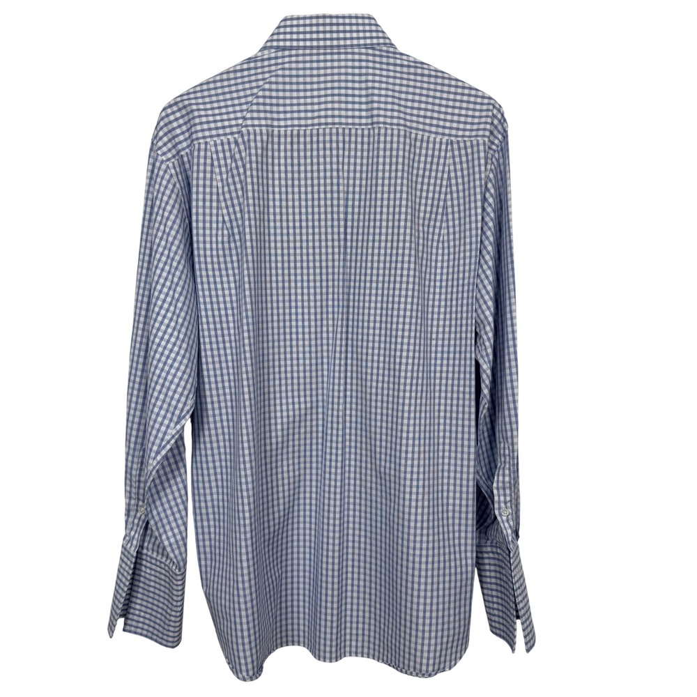 Canali Dress Shirt 43/17 Blue Gingham French Cuff Italian Quiet Luxury Preppy - Picture 4 of 16